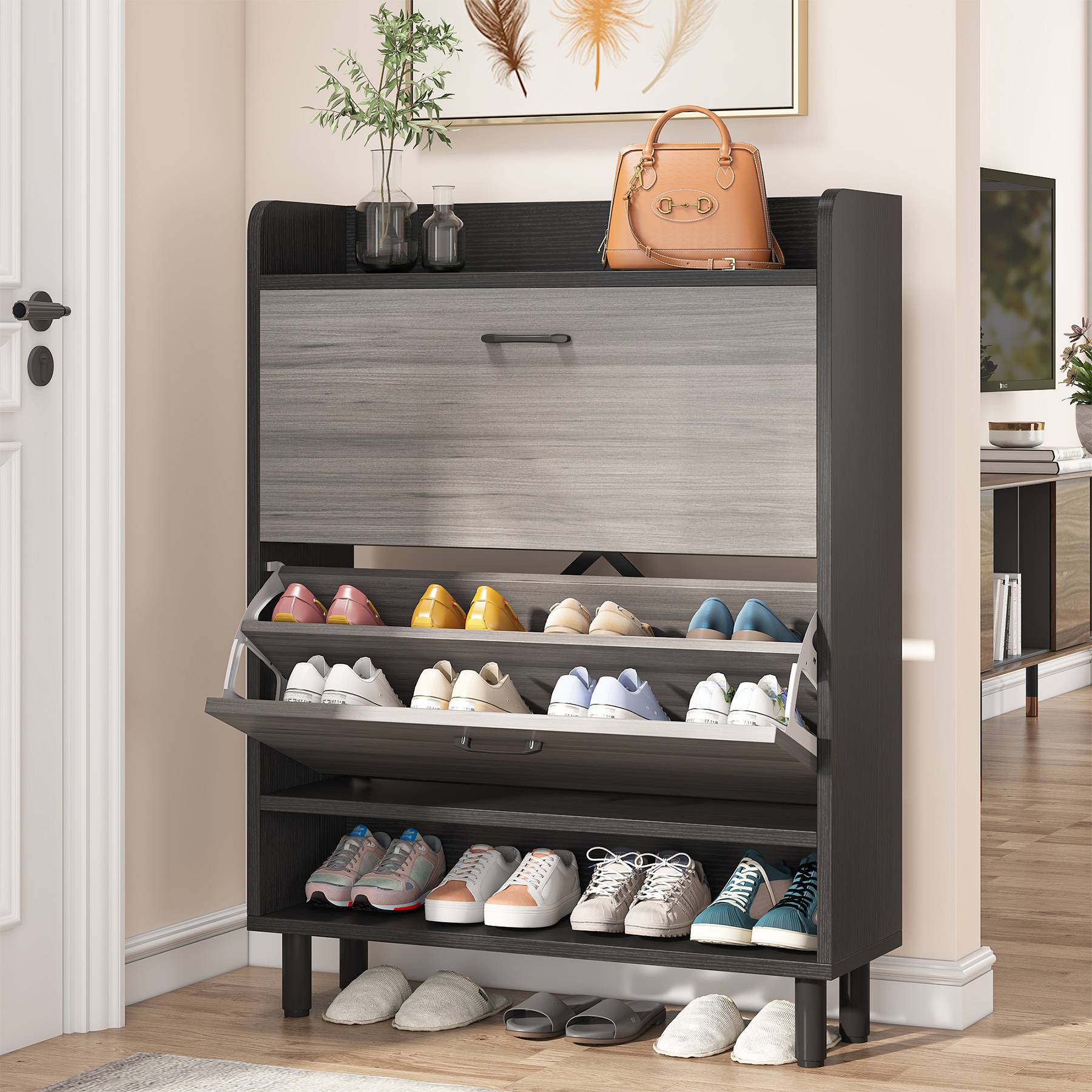 Tribesigns Shoe Storage Cabinet, 3-Tier Shoe Organizer Rack Tribesigns